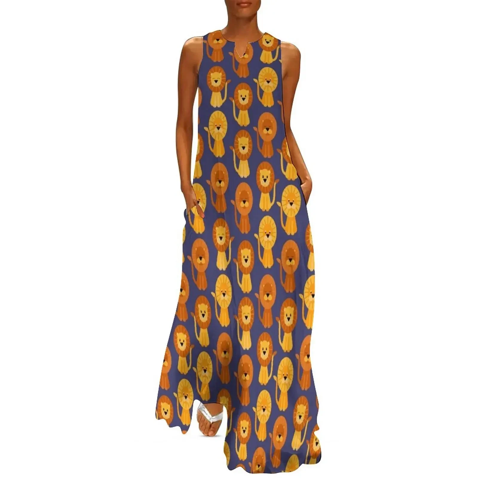 

Lions - blue background Long Dress dresses summer women's clothing summer 2025 novelties elegant dress Dress