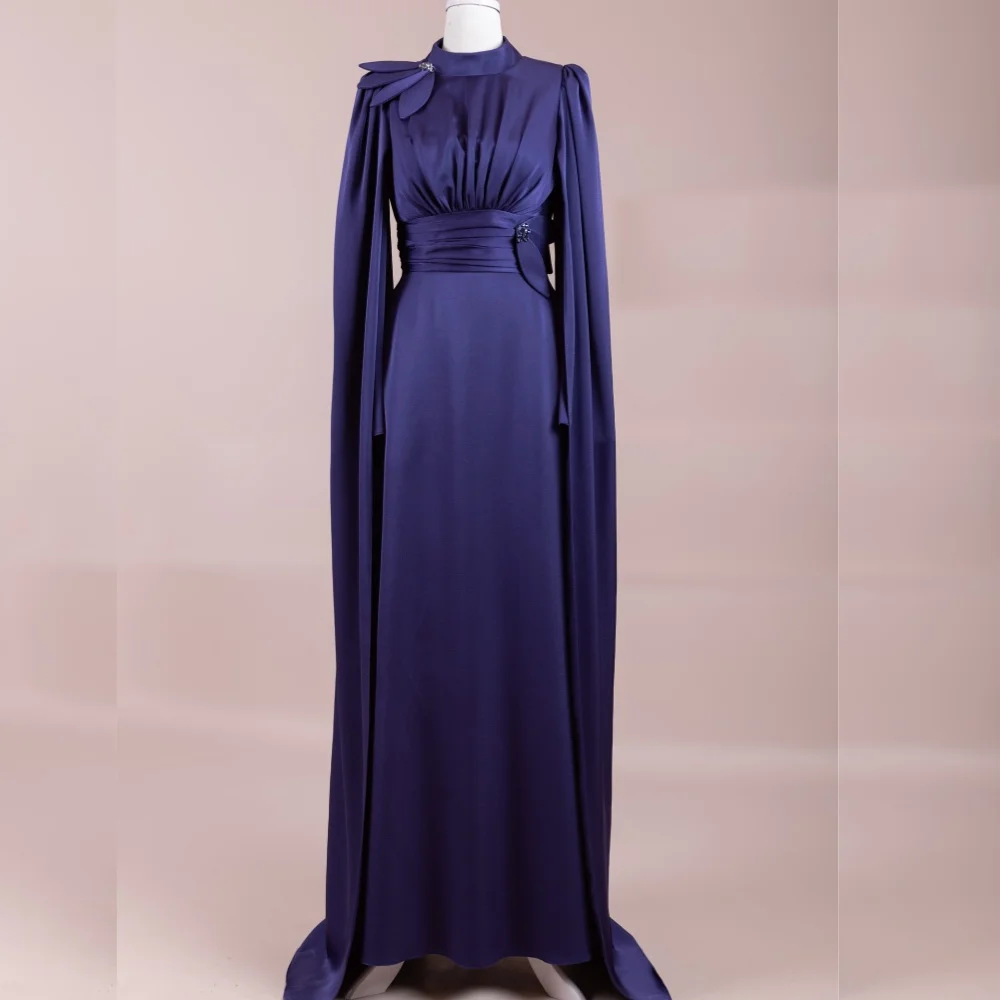 

Customized Charmeuse Pleat Classic High Collar A-line Long Dresses Bespoke Occasion Women's Evening Elegant Party Wedding