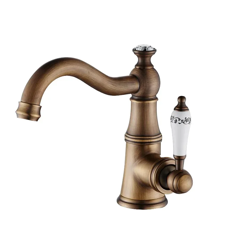 

Black bronze European basin, gold hot and cold faucet, brass ceramic handle, washbasin basin mixed faucet