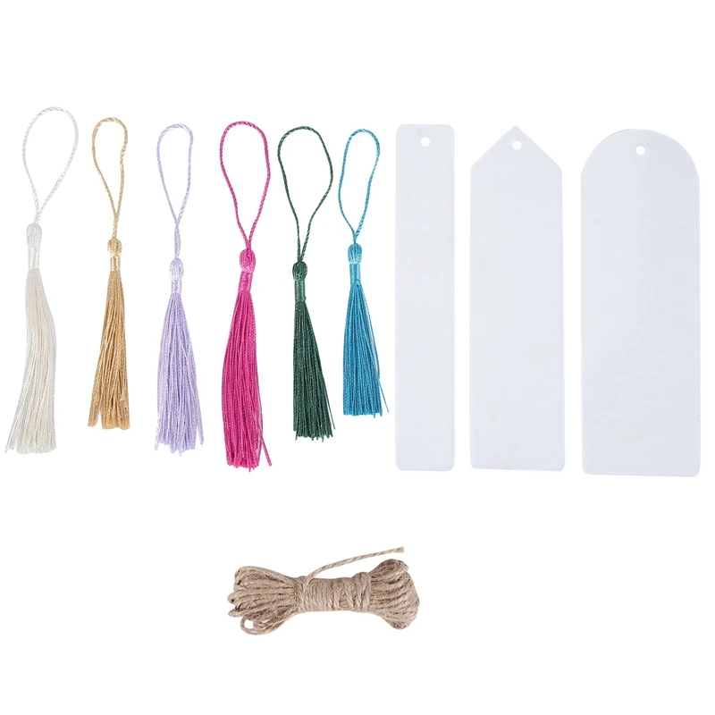 30Pcs DIY Acrylic Bookmark Blank Transparent Bookmark Tassel Bookmark Set For Notebook, Party Decors