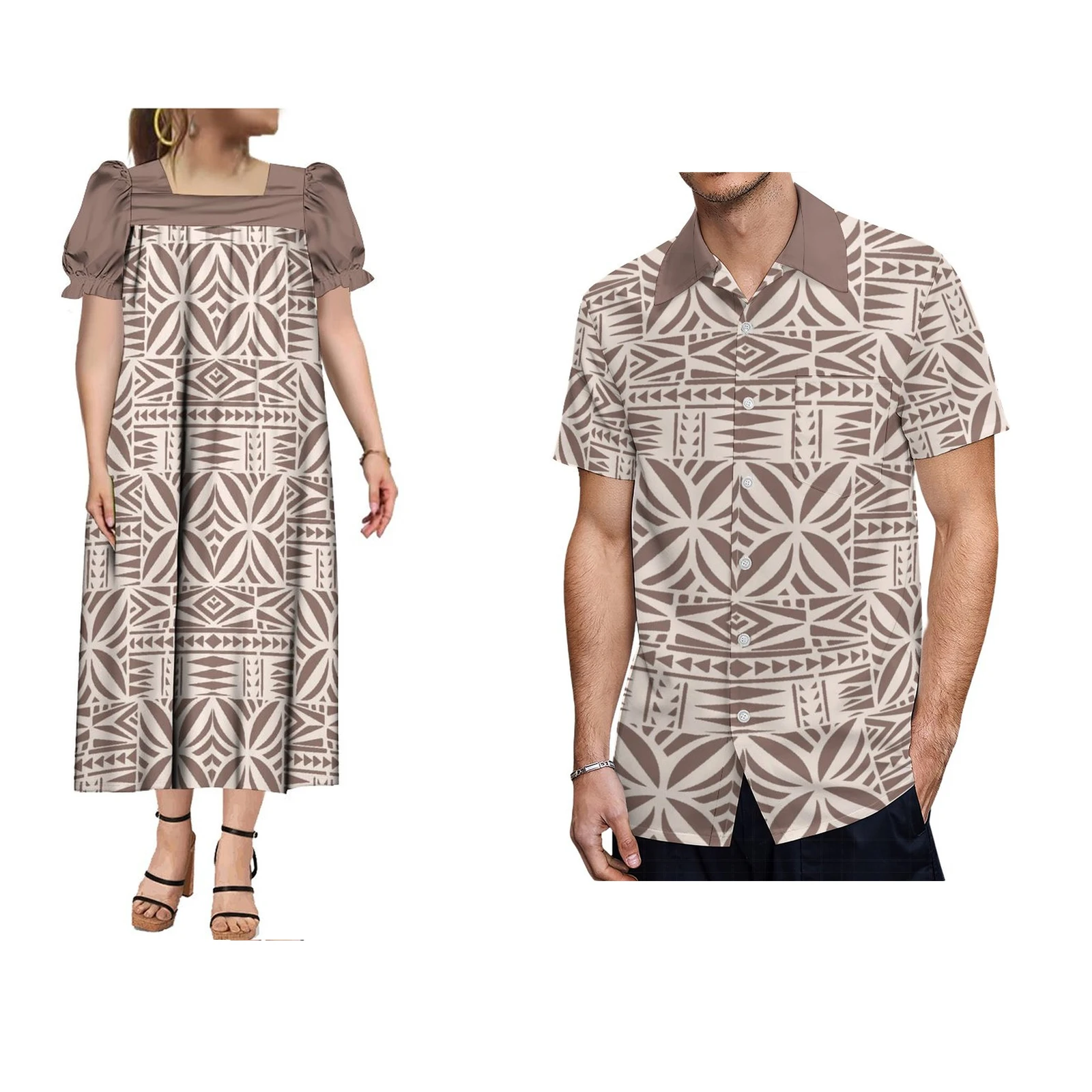 2024 MUMU Microsia Hawaiian Dress Polynesian Style Custom Design And Hawaiian Men's Shirt Couple Suit