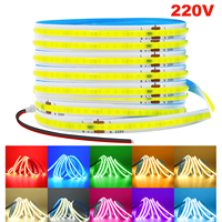 220V COB LED Strip Light No Need Driver 240LEDs/m 5m 10m 15m 20m Linear Light Tape Red/Blue/Green/Pink/White For Home Lighting