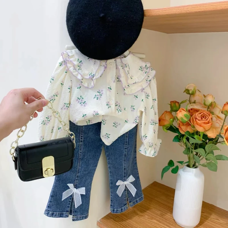 Girls Clothing Sets Autumn Spring Long Sleeve Shirt+ Jeans Denim Pants Fall Kids Clothes Girls Suits Baby Girl Clothes 2pcs 3-7Y