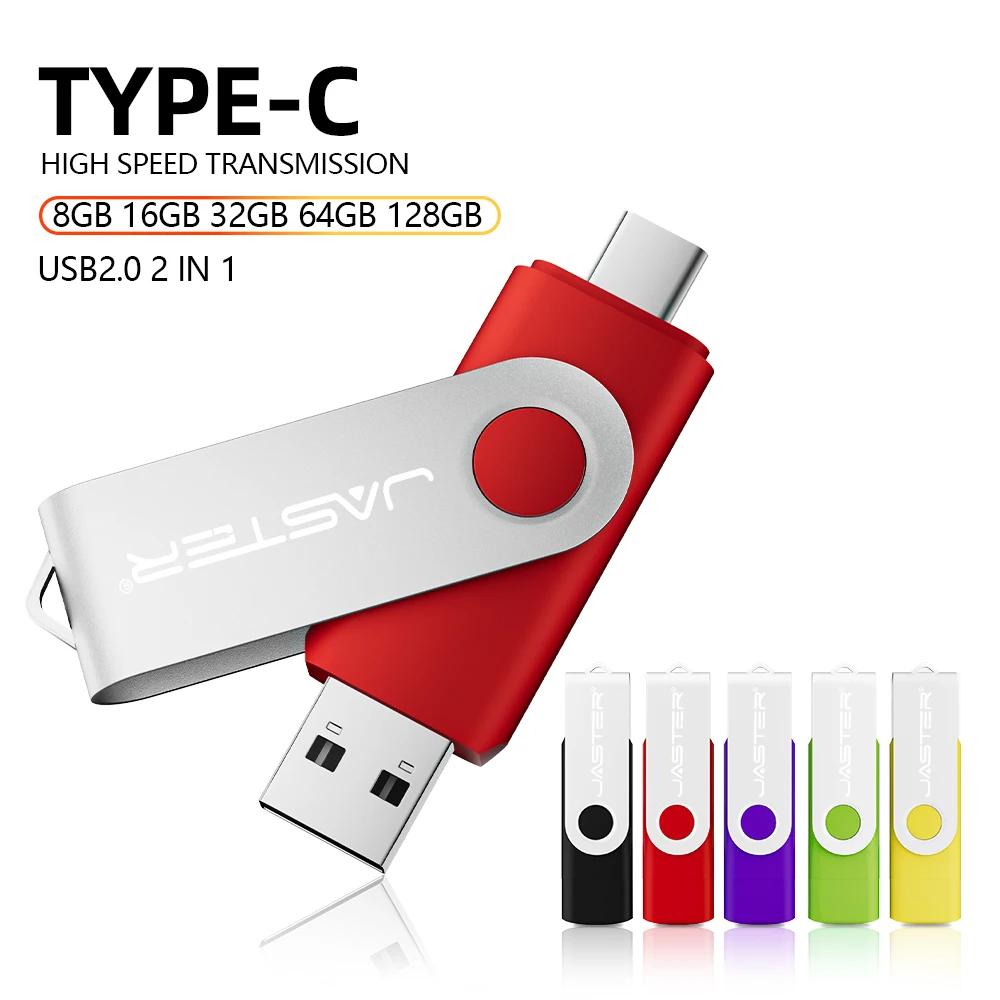 

JASTER TYPE-C USB-флешка 128 ГБ Высококачественная карта памяти 64 ГБ Вращающийся флешка 32 ГБ Красный U-диск 16 ГБ Устройства памяти 8 ГБ
