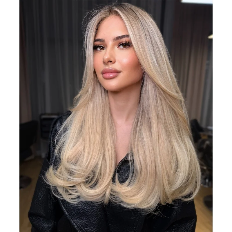 Rooted Beige Blonde Balayage Ash Blonde Lace Front 100% Human Hair Wig for Women