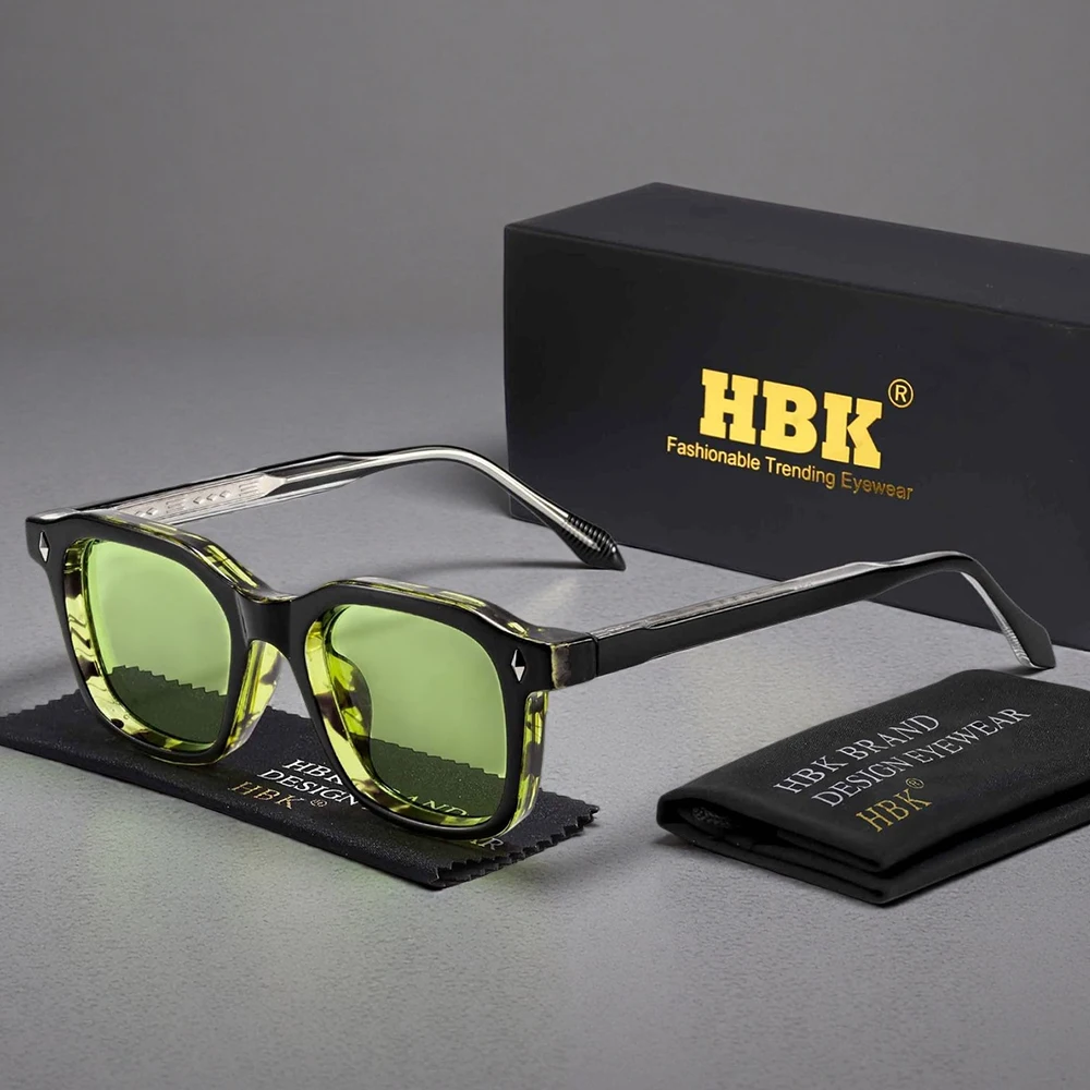 

HBK Elegant Square Men's Sunglasses Fashion Frame Vintage Temple Tips Women's Travel Business Party Gift Glasses UV400