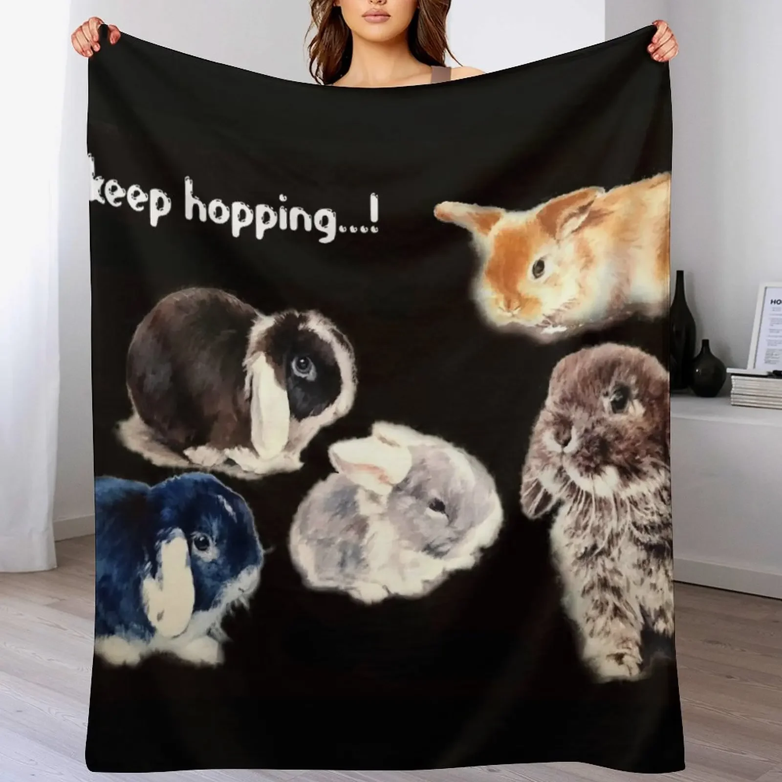 

A Fluffle of cute bunnies! Logo 'Just Keep hopping!' Throw Blanket wednesday Bed Thins Picnic Blankets