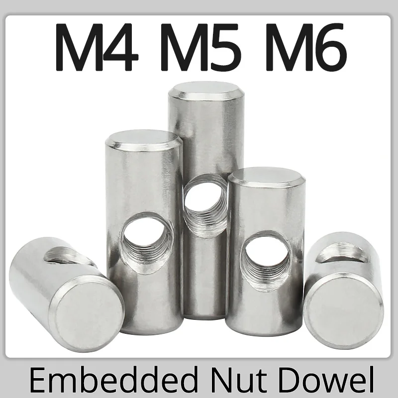 M4 M5 M6 Barrel Bolts 304 Stainless Steel Dowel Cylindrical Pin Cross Hole Hammer Embedded Nut for Wood Furniture Accessories