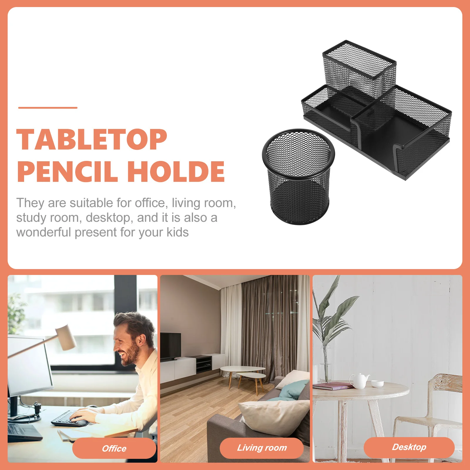 

2pcs Desktop Pen Holder Iron Pencil Organizer Anti-Slip Wear-Resistant Multi-Function Tabletop Organizer For Office Study School