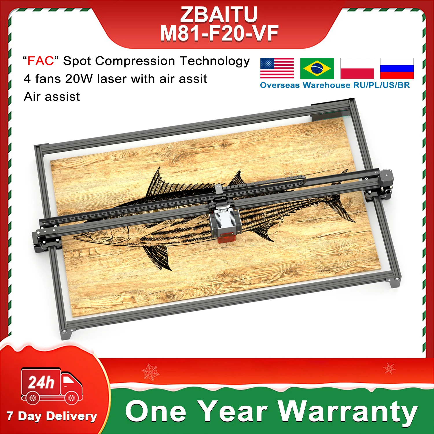 ZBAITU 20W Laser Engraver Cutting Machine Quad Laser Module Head With Air Assisted Engraving Cutting Metal Arcylic Wood Engraver