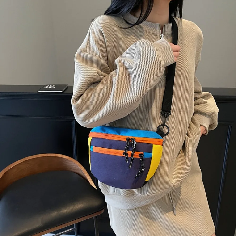 Korean Style Nylon Half Moon Bags Large Capacity Waterproof Dumpling Shoulder Bag All-match Color Contrast Sports Crossbody Bag