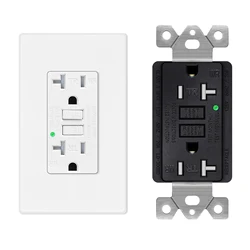 20 Amp GFCI Outlet Black/White Dual Receptacle TR WR Ground Fault Circuit Interrupters with Wall Plate ETL Listed Safety Socket