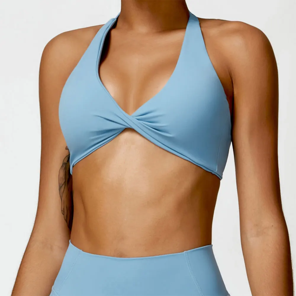 Sujetador deportivo con cuello Halter para mujer, Top Sexy con espalda hermosa, sujetador de realce para Fitness, Yoga, gimnasio, sujetador de