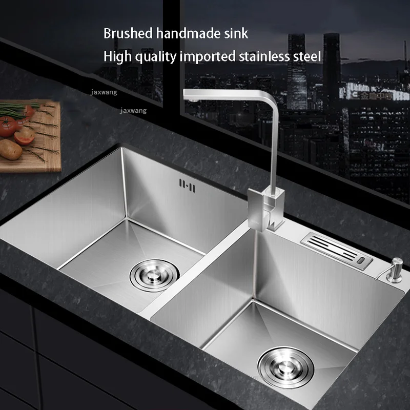 

Stainless Steel Rectangular Kitchen Sink Home Improvement Brushed Double Bowls Kitchen Fixture Washing Fruit Undermount Basin