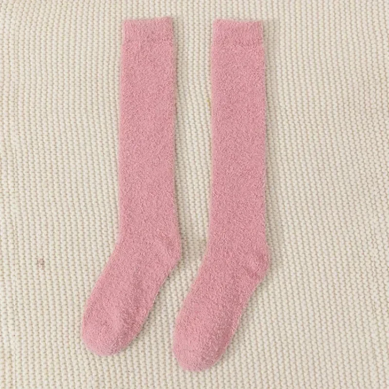 Winter Warm Coral Fleece Over-knee Socks Women Plush Lolita Home Sleep Floor Long Socking Jk Solid Soft Thigh High Fun Sock