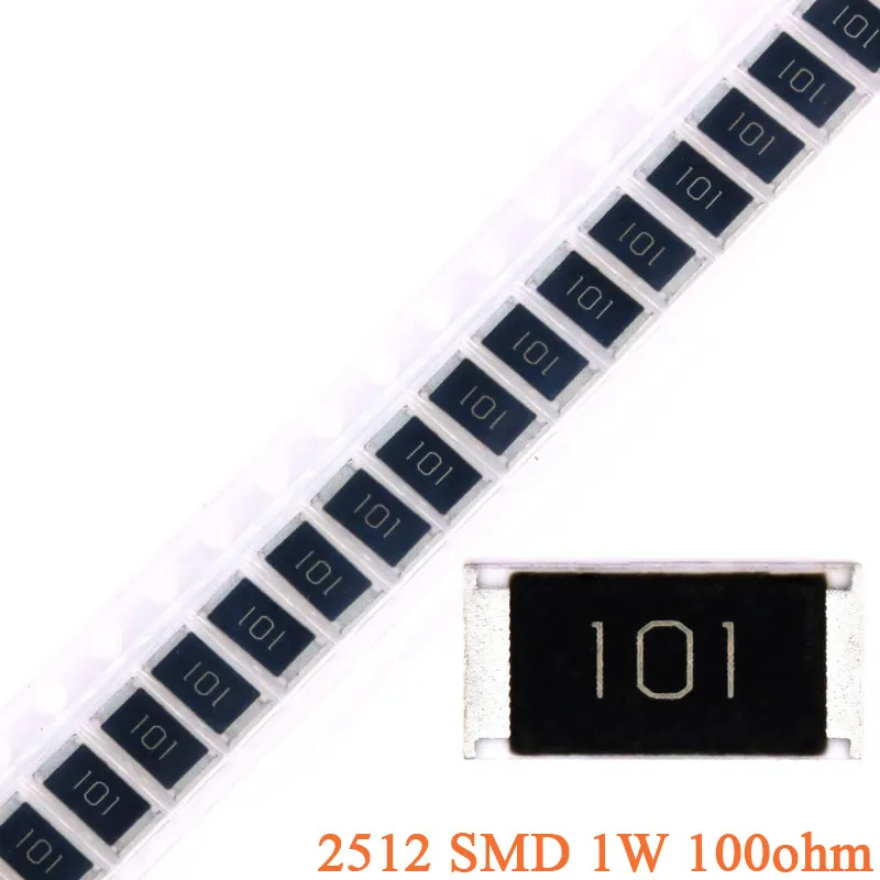 100 uds/20 piezas Uds 100ohm 2512 resistencia de Chip SMD 100 ohm 100R 101 1W 5% Kit de resistencia DIY