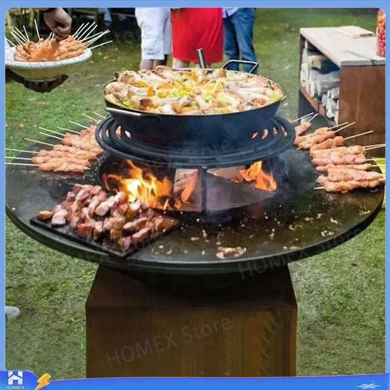 Outdoor Kitchen Steel Fireplace Grill Smoker BBQ Barbecue Charcoal Wood Burning Fire Pit Patio Garden Cooking Equipment