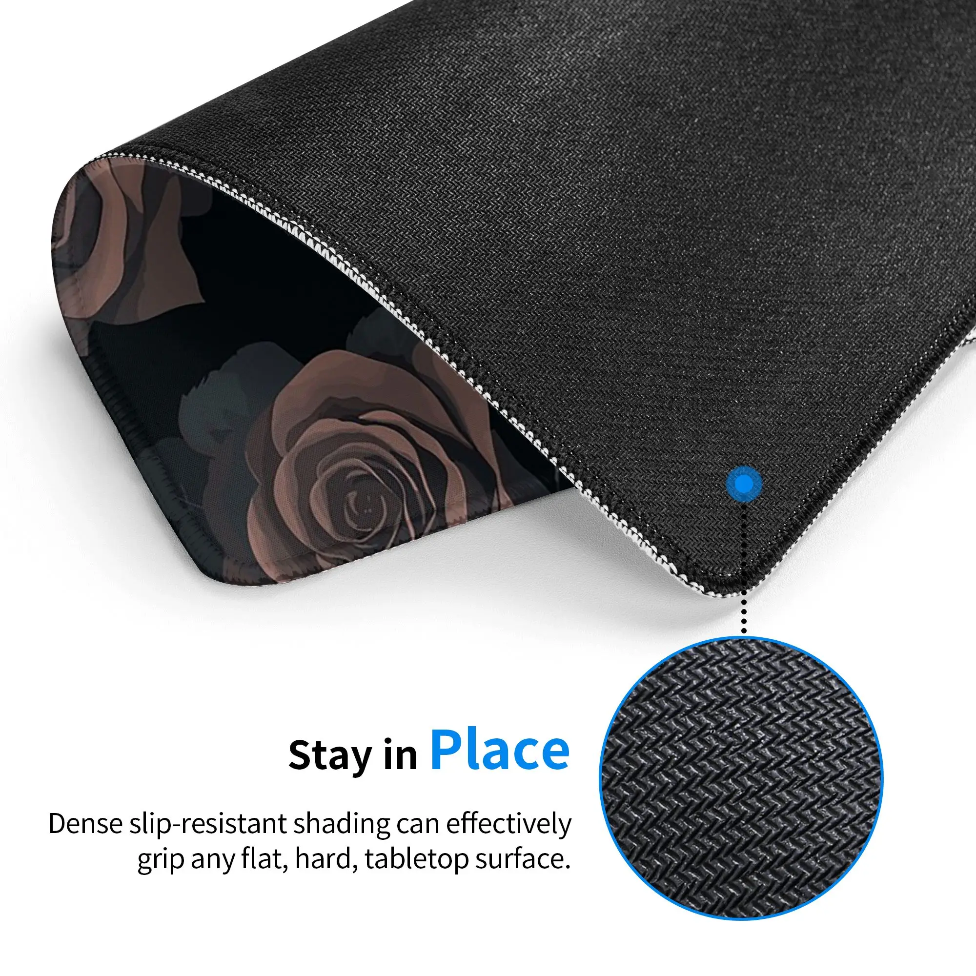 Matte Black Roses Pattern Mouse Pad Computer Keyboard Mouse Mat Gamer PC Laptop Desk Mat Office Accessories Table Mats