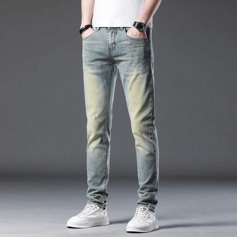 KSTUN Skinny Jeans Men Stretch Retro Blue Vintage Denim Pants 2024 New Arrival Men's Clothing Streetwear Slim Fit Top Brand