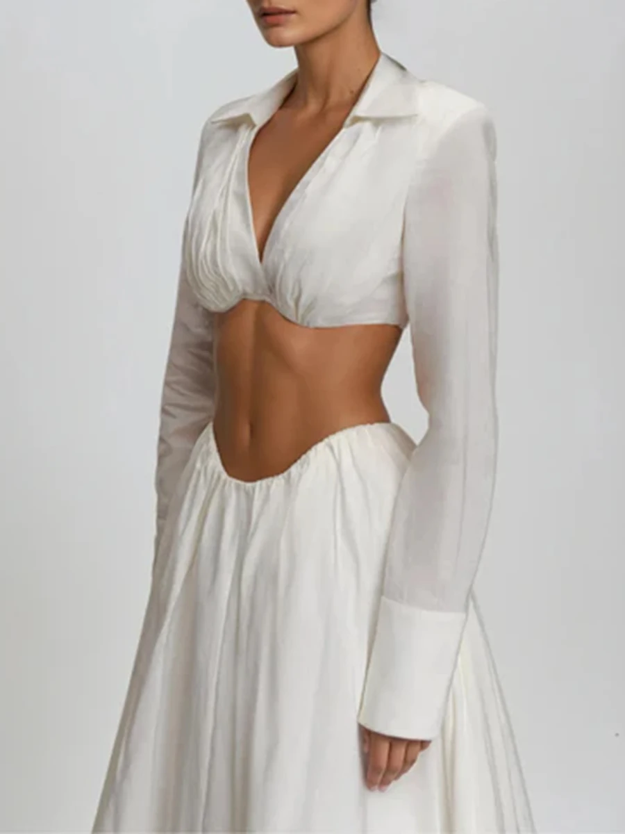 VGH-Conjunto de dos piezas adelgazante para mujer, minivestido Sexy de manga larga con cuello de pico, falda de cintura alta, conjunto de temperamento, moda femenina, nuevo