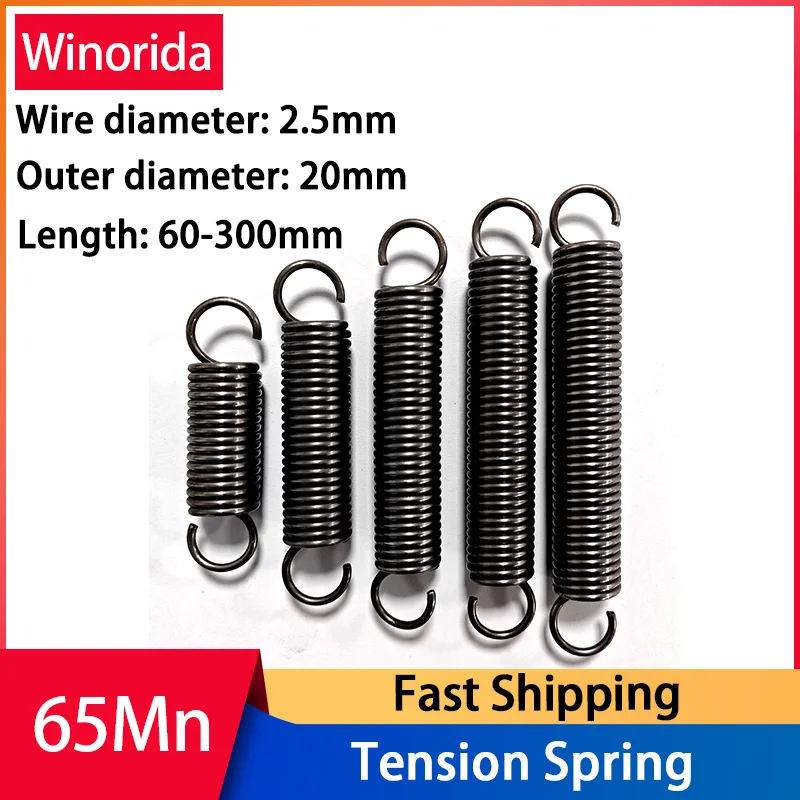 Wire diameter 2.5mm Outer Diameter 20mm 65Mn Tension Spring Opening Draw Spring Strong S hook Tension Spring