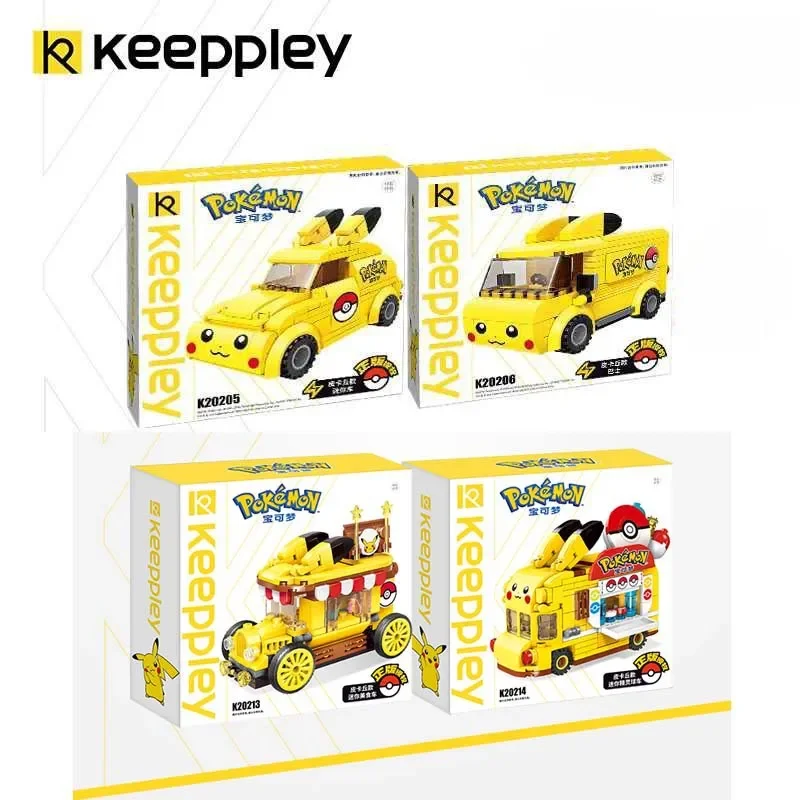 Keeppley Christmas Gift Pokemon Cartoon Anime Pokemon Pikachu Cute Car Bus View Building Blocks Set Classic Model Children Toys