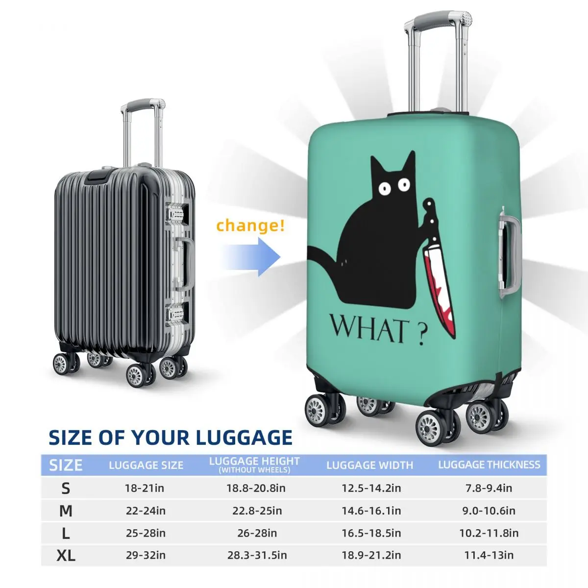 What Cat Funny Suitcase Cover Murderous Animal Cartoon Cute Elastic Travel Protector Luggage Accesories Flight