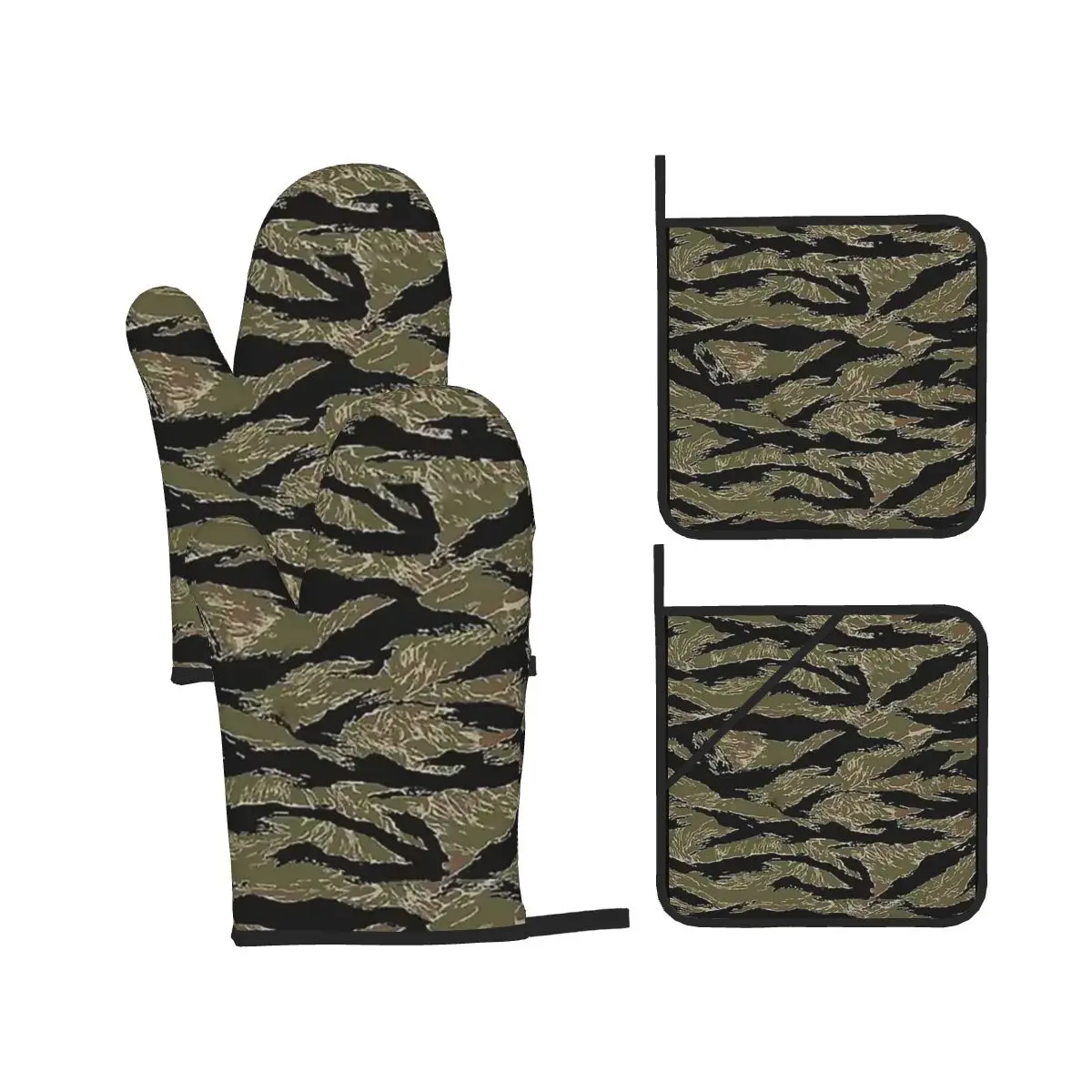 US Army Camouflage Tiger Stripe Oven Mitts and Pot Holder Sets of 4 for Baking Kitchen Cooking BBQ Resistant Non-Slip Gloves