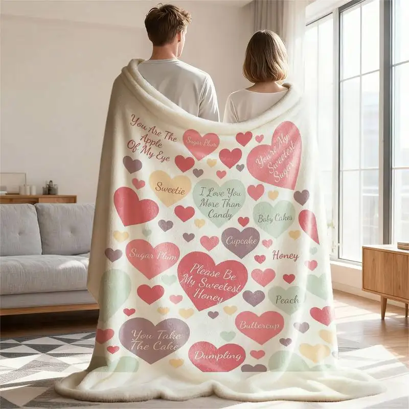 

Плед с романтическим сердцем и милой надписью, мягкий уютный фланелевый плед для дивана, кровати, подарок на День святого Валентина