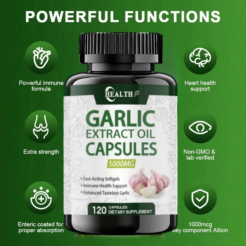 Odorless Garlic Soft Capsules | 120 capsules | Super strong Garlic Extract | Non GMO