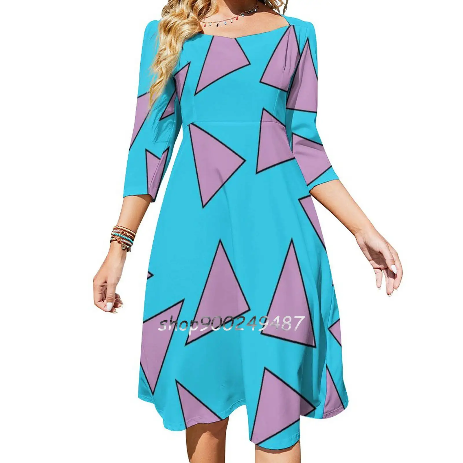 Rocko'S Modern Life Triangle Pattern Square Neck Dress New Plus Size Elegant Women Waist Tight Dress Rocko Rockos Modern Life