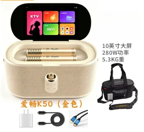 Smart Portable KTV Audio with Display Wireless Microphone Karaoke Machine Home Singing System Bluetooth Jukebox