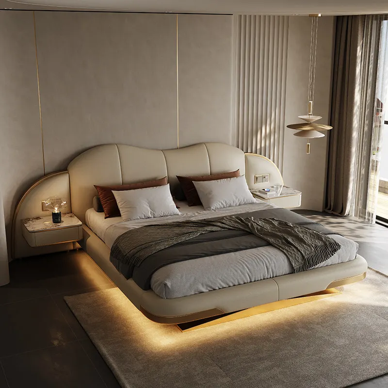 Italian light luxury leather bed, double wedding bed