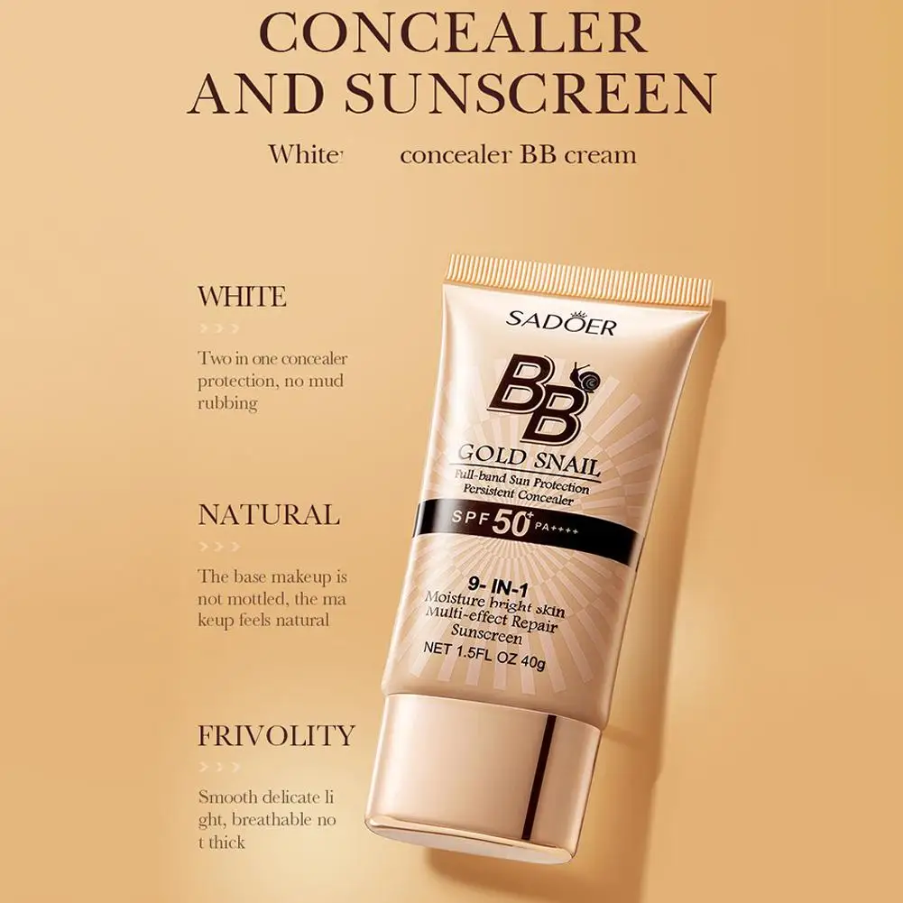 BB Cream Foundation 2colors Brighten Even Skin Tone Liquid Concealer Gold Snail SPF 50 Sunscreen Moisturizing Cream Makeup Base