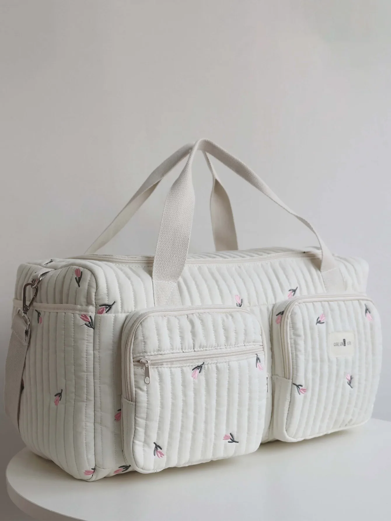 Quilted Tulip Mommy Bag Large Capacity Cartoon Bear Diaper Bag with Versatile Handheld Shoulder Bag for Maternity & Baby Care