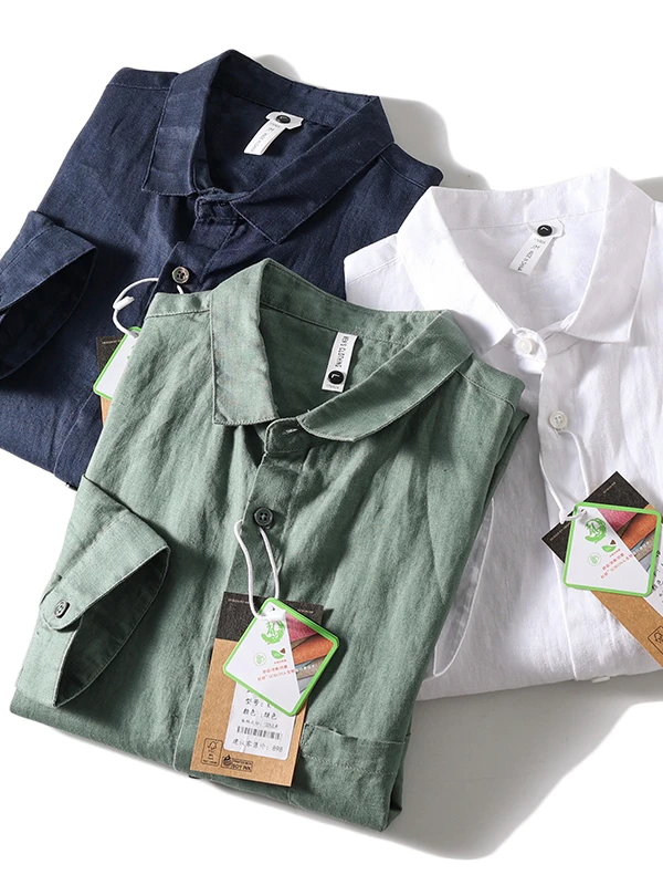 

Retro Fashion! Exquisitely Spun Linen! Washed Ready-to-Wear! Men's Casual Japanese Workwear Seven-Quarter Sleeve Shirt