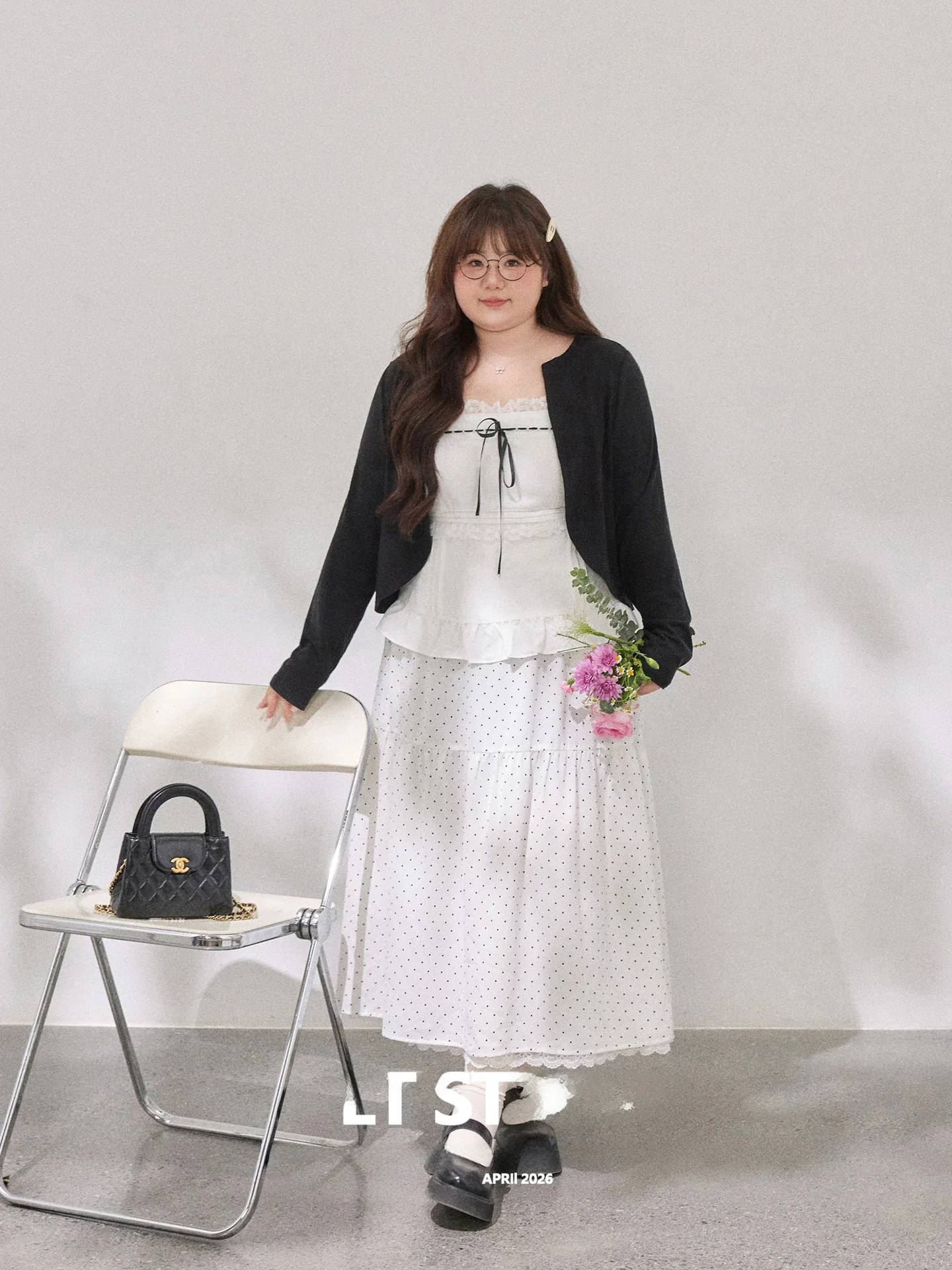 

Черный кардиган с кружевной отделкой и короткими рукавами, комплект с длинной юбкой в горошек, большие размеры, женский, антивозрастной, стройнящий, модный весенний комплект