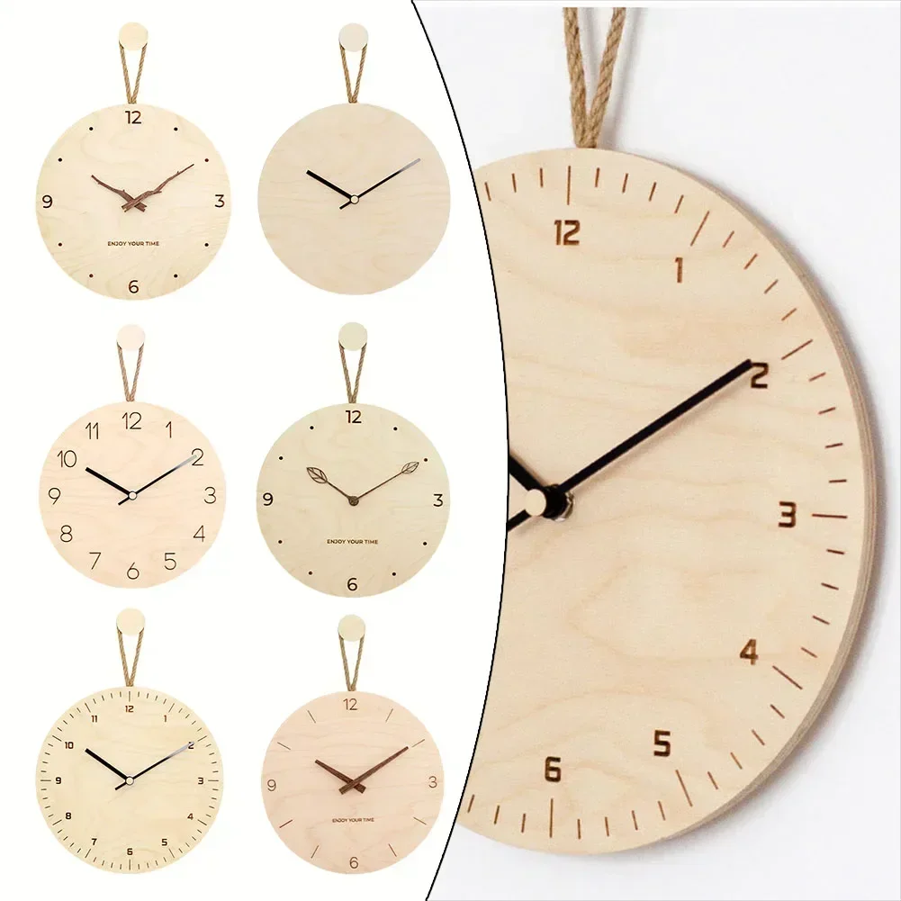 Nordic Minimalist Wooden Hanging Clock Wall Hanging Mute Quartz Clock Creative Digital Wall Clock Study Room Bedroom Decor