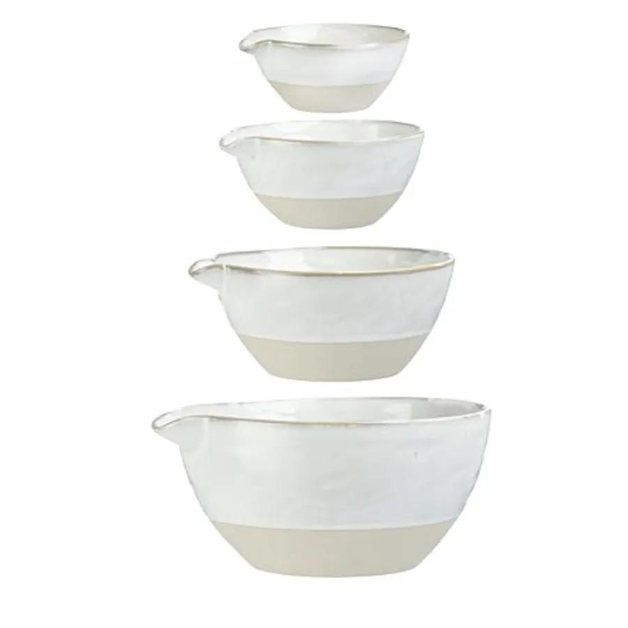 

Stoneware white batter bowls for baking and mixing, durable ceramic material, classic white color, stackable and dishwasher-saf