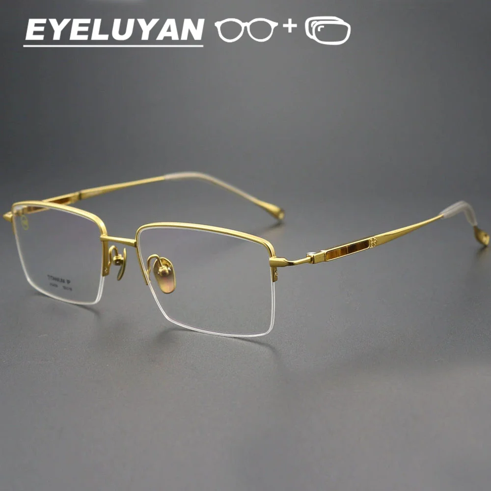 EYELUYAN High-end Titanium and Rare Natural Stones Eyewear Business Style Half Frame Progressive Prescription Glasses