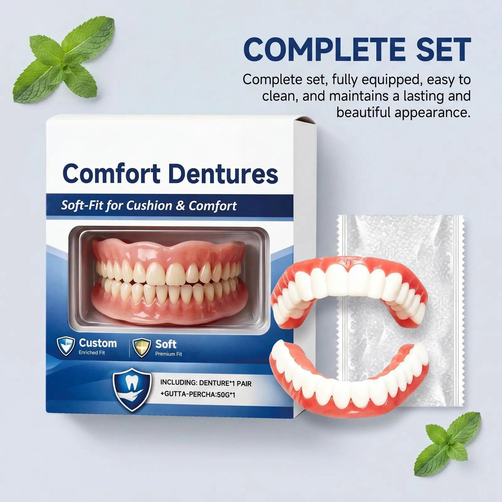 Dentures Full Set Natural Upper Lower Braces Silicone Denture Set for Men Women Instant Confident Fake Tooth Oral Hygiene Care