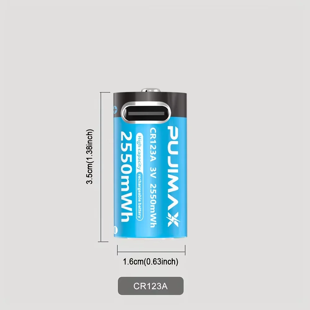 CR123A Lithium Batteries 2550mWh With USB-C Cable Fast Charge For Outdoor Cameras CR123A Rechargeable Pack