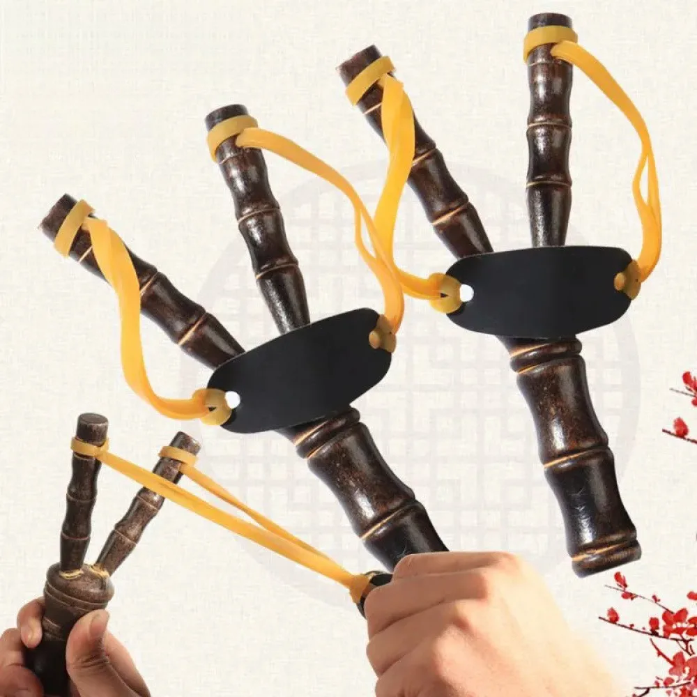 Bamboo Pattern Wooden Slingshot Toy, Classic Handmade Wood Slingshot for Outdoor Backyard Leisure Game, 1 Piece
