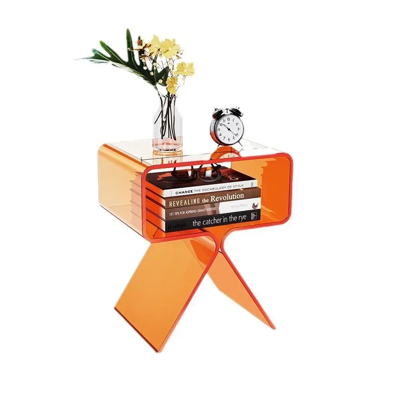 Mesa auxiliar de lujo con luz acrílica transparente, mesa auxiliar para sala de estar, sofá, almacenamiento para dormitorio, mesita de noche, muebles minimalistas para el hogar