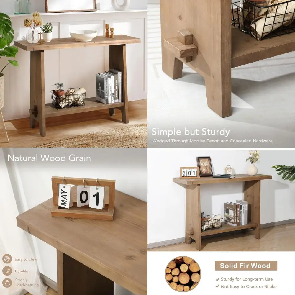 

Консольный столик в деревенском стиле, длина 43, узкий диван-стол с полкой для хранения вещей для прихожей и гостиной