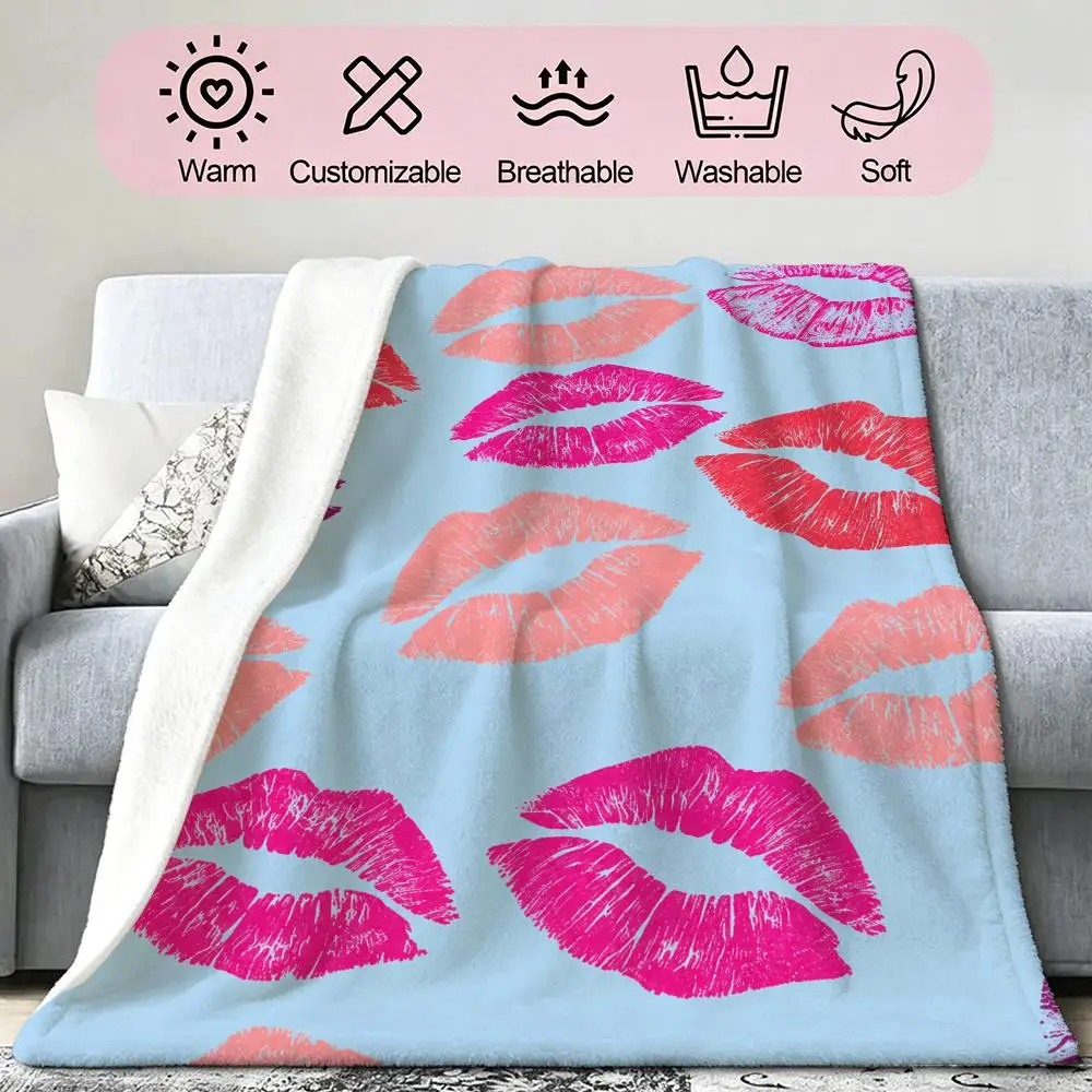 Y2K Lip Art Gift for Girls Throw Soft Cozy Flannel Blanket for Couch Sofa Bed, Mid-Century Modern Art Lover Gift