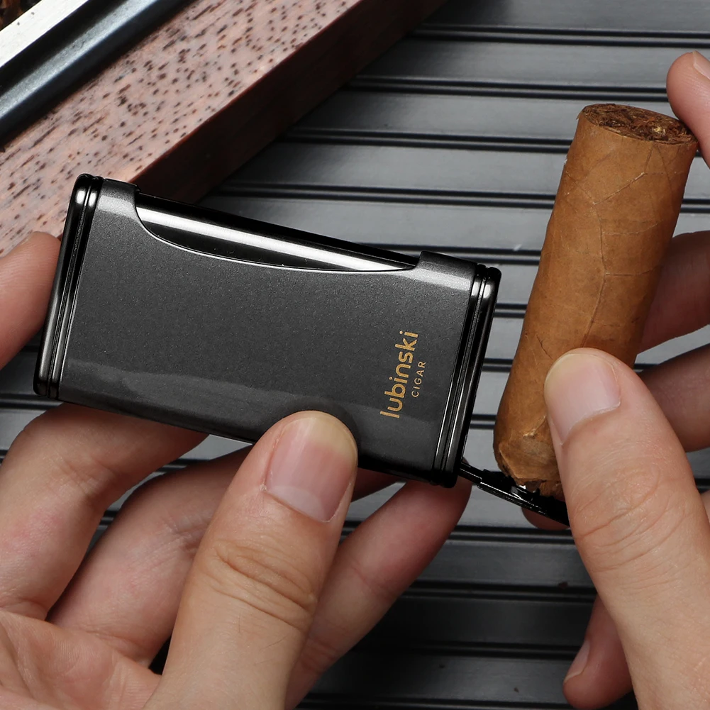 

LUBINSKI Metal Portable Smoking Accessories Cigar Lighter W/ Cigar Punch Practical Men's Lighters with Nice Gift Box