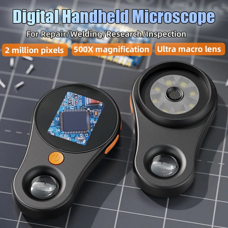 Digitales Handmikroskop, 500-fache Vergrößerung, 2 Millionen Pixel, Ultra-Makroobjektiv-Videomikroskop für Reparatur/Schweißen/Wiederherstellung