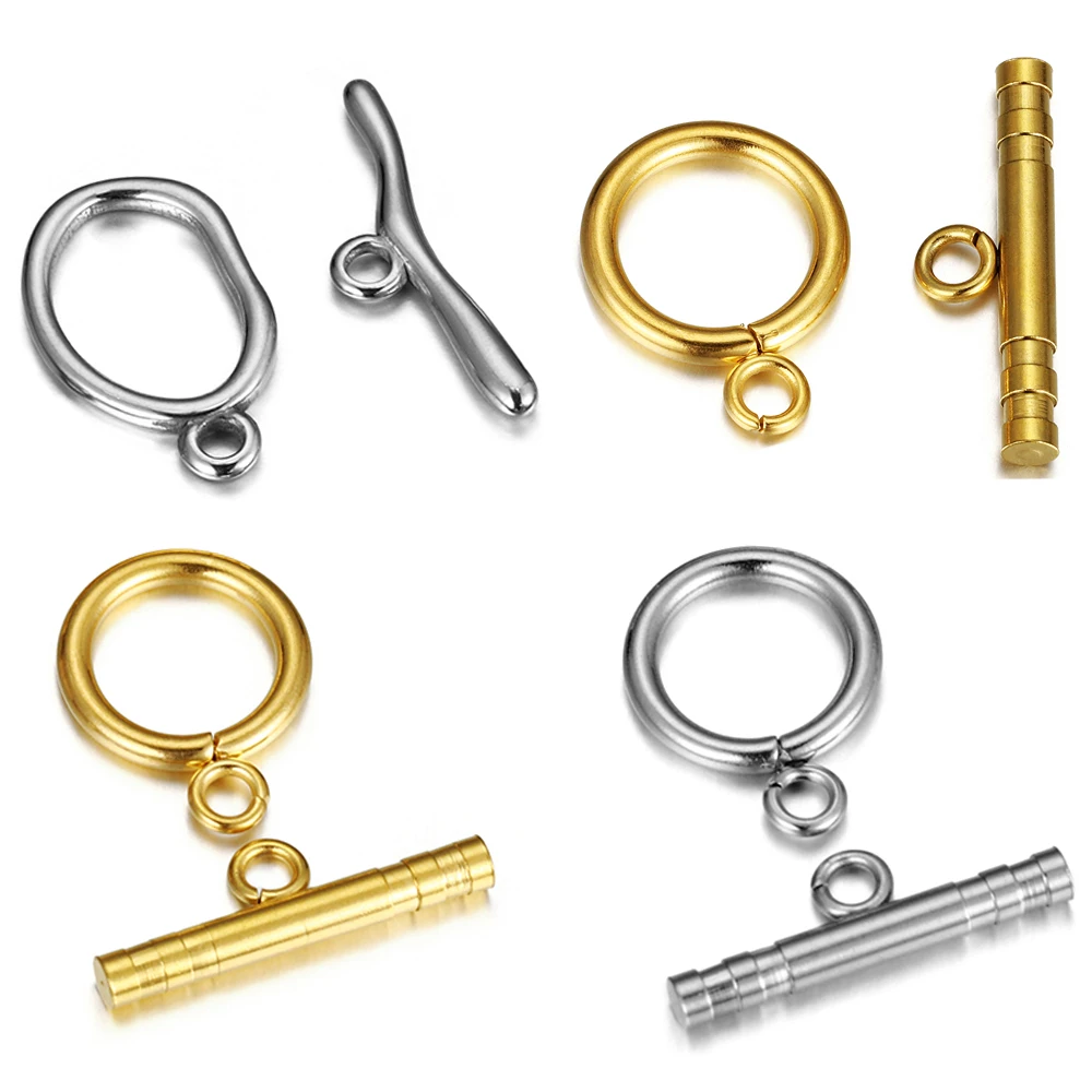 4sets Gold Color Stainless Steel OT Clasps Irregular Curved Toggle Buckle Connectors for DIY Bracelet Jewelry Making