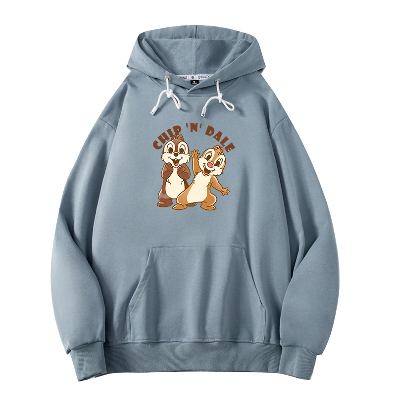 Disney Chip Dale hoodie pocket top women\'s cartoon new autumn and winter hooded loose cute V-neck sweater jacket